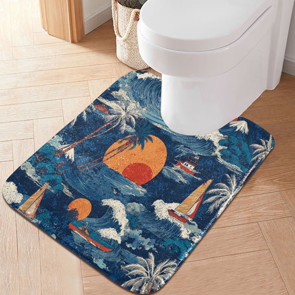 RMDQTR 20" × 24" U Shape Bathroom Rugs Plush Toilet Base Mat Soft Rugs Non Slip Absorbent Retro Surfers