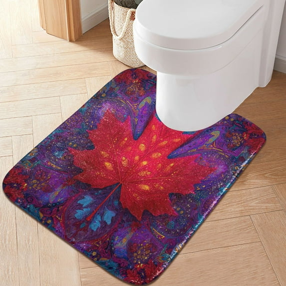 RMDQTR 20" × 24" U Shape Bathroom Rugs Plush Toilet Base Mat Soft Rugs Non Slip Absorbent Sacred Maple Leaf