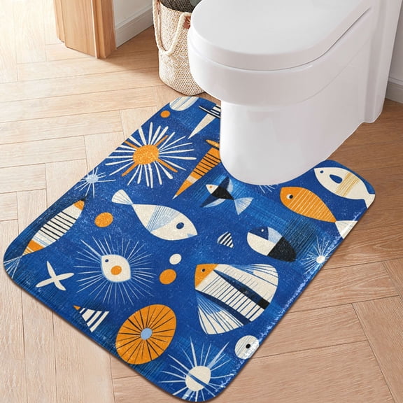 RMDQTR 20" × 24" U Shape Bathroom Rugs Plush Toilet Base Mat Soft Rugs Non Slip Absorbent Sea Life Pattern