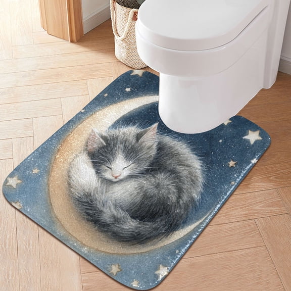 RMDQTR 20" × 24" U Shape Bathroom Rugs Plush Toilet Base Mat Soft Rugs Non Slip Absorbent Sleeping Cat