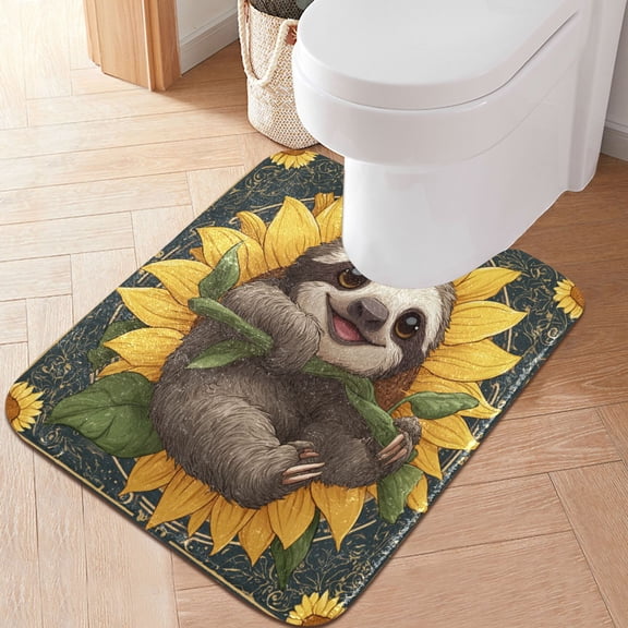 RMDQTR 20" × 24" U Shape Bathroom Rugs Plush Toilet Base Mat Soft Rugs Non Slip Absorbent Smiling Happy Baby Sloth