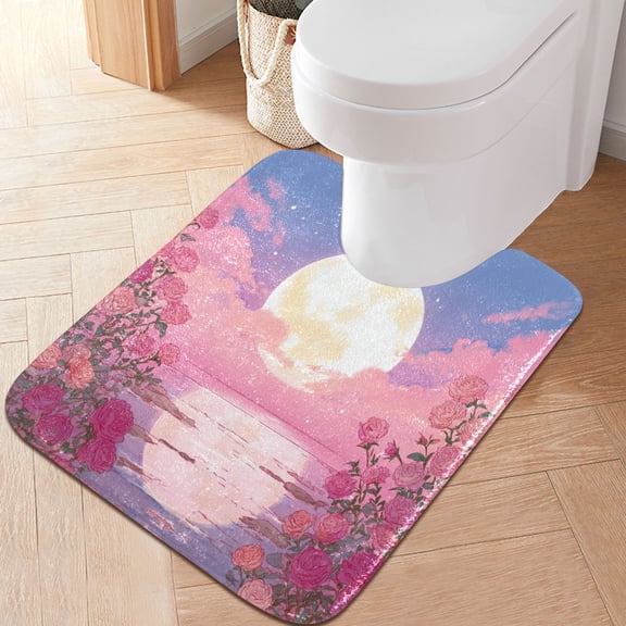 RMDQTR 20" × 24" U Shape Bathroom Rugs Plush Toilet Base Mat Soft Rugs Non Slip Absorbent Soft Pink Sky