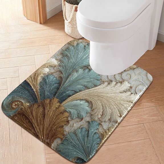 RMDQTR 20" × 24" U Shape Bathroom Rugs Plush Toilet Base Mat Soft Rugs Non Slip Absorbent Spiral Of Leaves