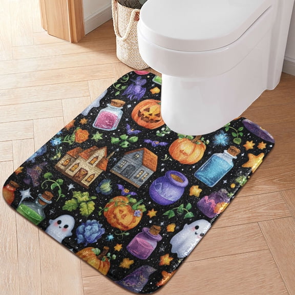 RMDQTR 20" × 24" U Shape Bathroom Rugs Plush Toilet Base Mat Soft Rugs Non Slip Absorbent Spooky Halloween Fabric