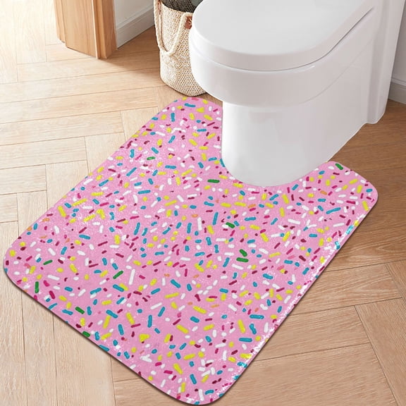 RMDQTR 20" × 24" U Shape Bathroom Rugs Plush Toilet Base Mat Soft Rugs Non Slip Absorbent Sprinkles on Pink