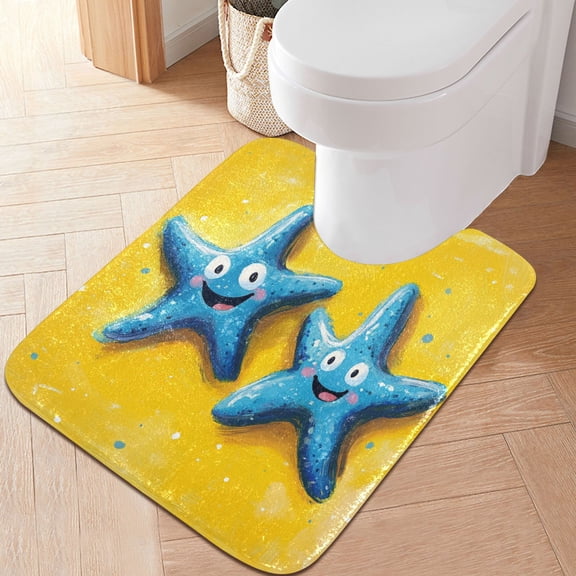 RMDQTR 20" × 24" U Shape Bathroom Rugs Plush Toilet Base Mat Soft Rugs Non Slip Absorbent Starfish