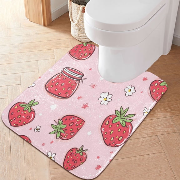 RMDQTR 20" × 24" U Shape Bathroom Rugs Plush Toilet Base Mat Soft Rugs Non Slip Absorbent Strawberries