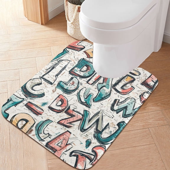 RMDQTR 20" × 24" U Shape Bathroom Rugs Plush Toilet Base Mat Soft Rugs Non Slip Absorbent Street Graffiti Doodle Alphabet