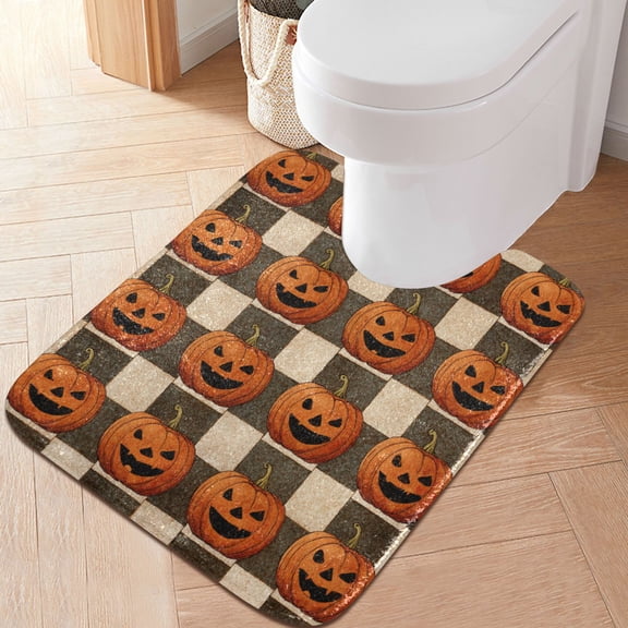 RMDQTR 20" × 24" U Shape Bathroom Rugs Plush Toilet Base Mat Soft Rugs Non Slip Absorbent Striped Wicked Pumpkins