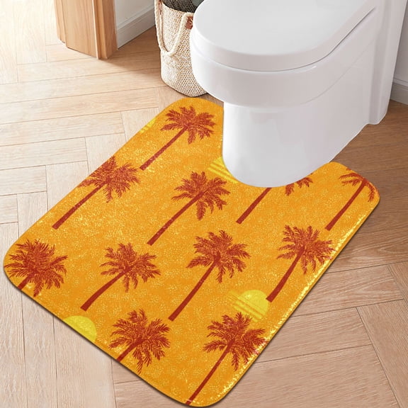 RMDQTR 20" × 24" U Shape Bathroom Rugs Plush Toilet Base Mat Soft Rugs Non Slip Absorbent Stylized Palm Trees