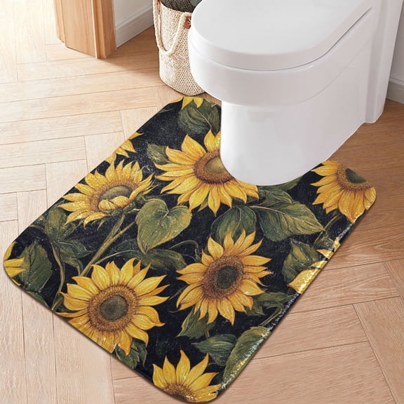 RMDQTR 20" × 24" U Shape Bathroom Rugs Plush Toilet Base Mat Soft Rugs Non Slip Absorbent Sunflowers