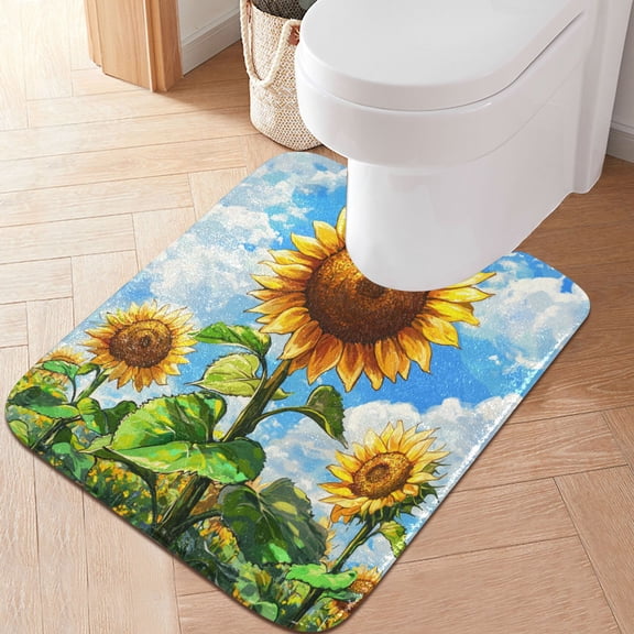 RMDQTR 20" × 24" U Shape Bathroom Rugs Plush Toilet Base Mat Soft Rugs Non Slip Absorbent Sunflowers