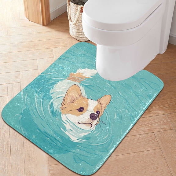 RMDQTR 20" × 24" U Shape Bathroom Rugs Plush Toilet Base Mat Soft Rugs Non Slip Absorbent Swimming Dog