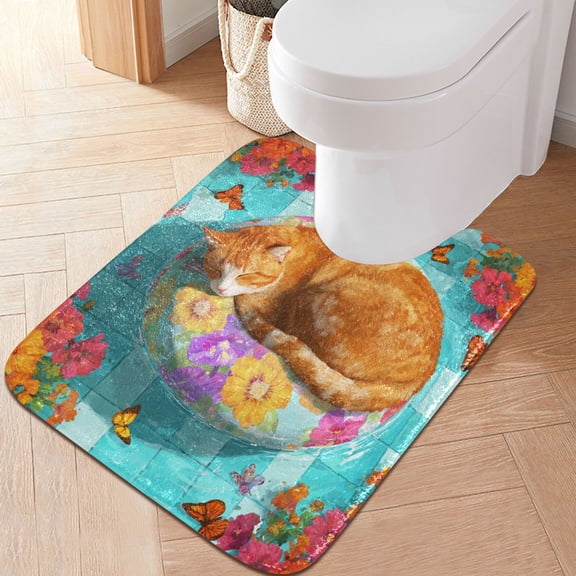 RMDQTR 20" × 24" U Shape Bathroom Rugs Plush Toilet Base Mat Soft Rugs Non Slip Absorbent Swimming Pool Cat