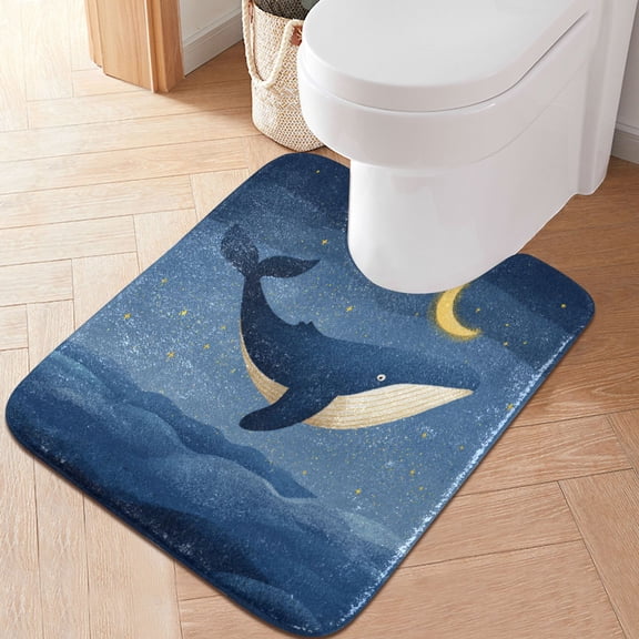 RMDQTR 20" ร 24" U Shape Bathroom Rugs Plush Toilet Base Mat Soft Rugs Non Slip Absorbent The Whale Is Flying