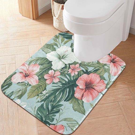 RMDQTR 20" × 24" U Shape Bathroom Rugs Plush Toilet Base Mat Soft Rugs Non Slip Absorbent Tropical Floral Pattern