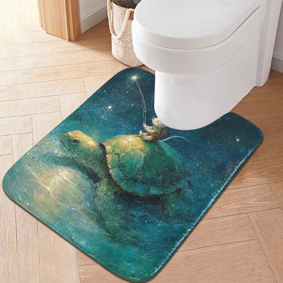 RMDQTR 20" × 24" U Shape Bathroom Rugs Plush Toilet Base Mat Soft Rugs Non Slip Absorbent Turtle and Mouse