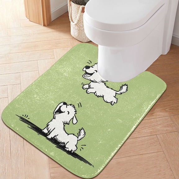 RMDQTR 20" × 24" U Shape Bathroom Rugs Plush Toilet Base Mat Soft Rugs Non Slip Absorbent Two Excited Dogs