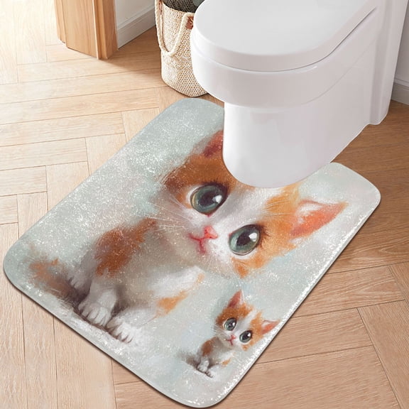 RMDQTR 20" × 24" U Shape Bathroom Rugs Plush Toilet Base Mat Soft Rugs Non Slip Absorbent Two Orange Cats