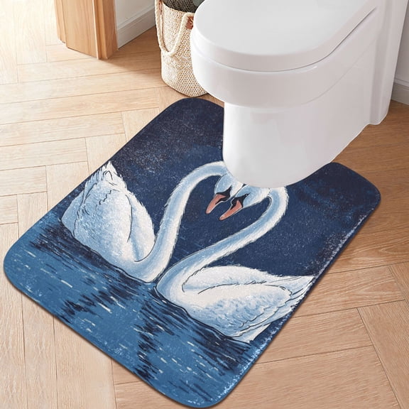 RMDQTR 20" × 24" U Shape Bathroom Rugs Plush Toilet Base Mat Soft Rugs Non Slip Absorbent Two Swans
