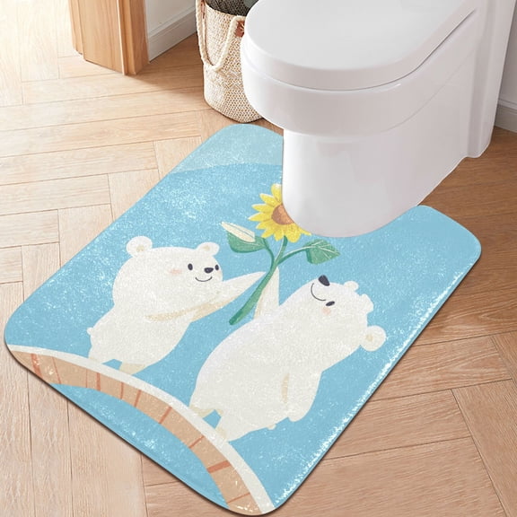 RMDQTR 20" × 24" U Shape Bathroom Rugs Plush Toilet Base Mat Soft Rugs Non Slip Absorbent Two White Bears