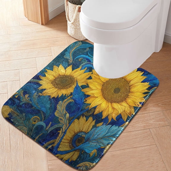 RMDQTR 20" × 24" U Shape Bathroom Rugs Plush Toilet Base Mat Soft Rugs Non Slip Absorbent Vibrant Yellow Sunflowers
