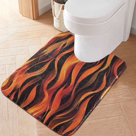 RMDQTR 20" × 24" U Shape Bathroom Rugs Plush Toilet Base Mat Soft Rugs Non Slip Absorbent Virbant Flames Pattern
