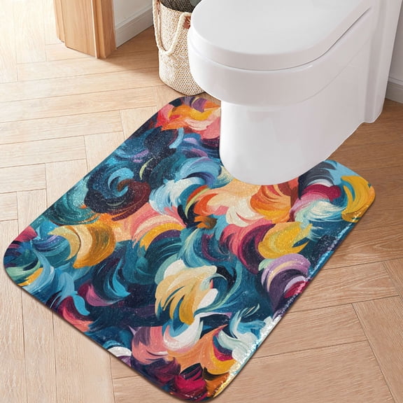 RMDQTR 20" Ă— 24" U Shape Bathroom Rugs Plush Toilet Base Mat Soft Rugs Non Slip Absorbent Virbant Painting Pattern