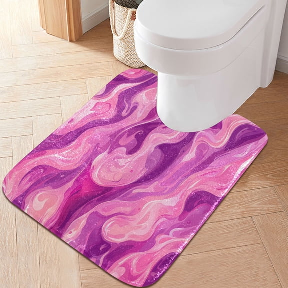 RMDQTR 20" × 24" U Shape Bathroom Rugs Plush Toilet Base Mat Soft Rugs Non Slip Absorbent Virbant Pink Flames