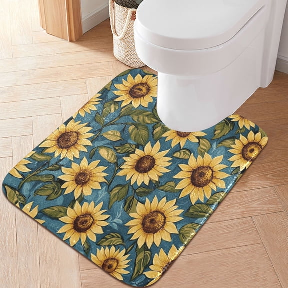 RMDQTR 20" × 24" U Shape Bathroom Rugs Plush Toilet Base Mat Soft Rugs Non Slip Absorbent Virbant Sunflowers Pattern