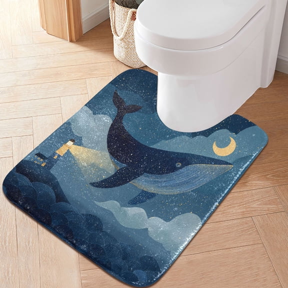 RMDQTR 20" × 24" U Shape Bathroom Rugs Plush Toilet Base Mat Soft Rugs Non Slip Absorbent Watchtowers and Whales