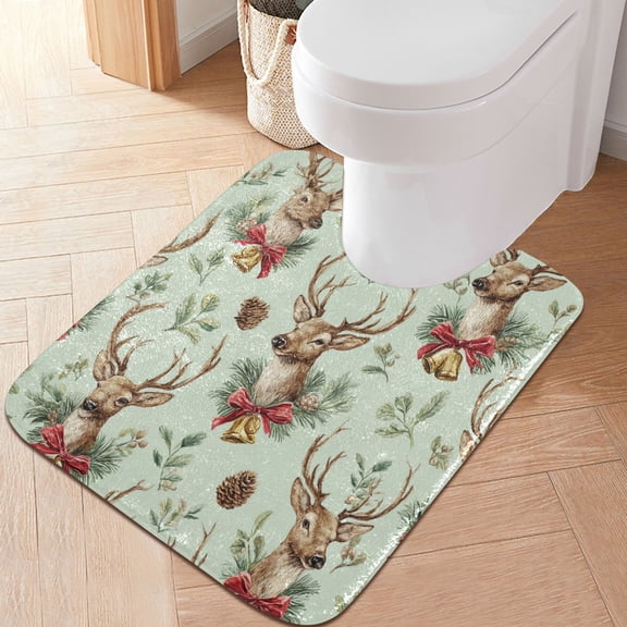 RMDQTR 20" × 24" U Shape Bathroom Rugs Plush Toilet Base Mat Soft Rugs Non Slip Absorbent Watercolor Reindeer Pattern