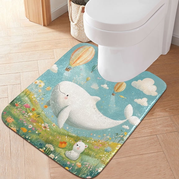 RMDQTR 20" × 24" U Shape Bathroom Rugs Plush Toilet Base Mat Soft Rugs Non Slip Absorbent Whale and Bear