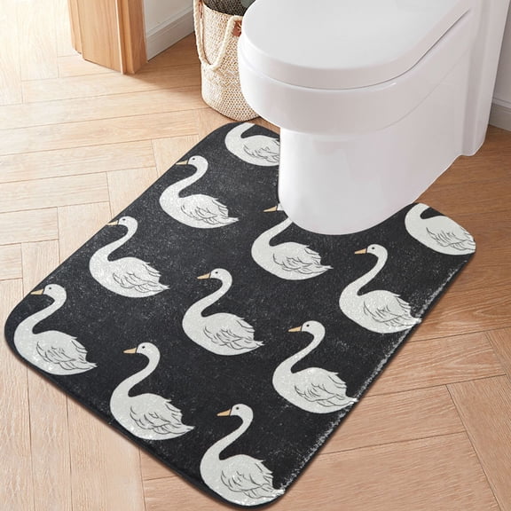 RMDQTR 20" × 24" U Shape Bathroom Rugs Plush Toilet Base Mat Soft Rugs Non Slip Absorbent White Swan Pattern