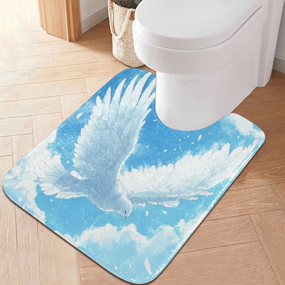 RMDQTR 20" × 24" U Shape Bathroom Rugs Plush Toilet Base Mat Soft Rugs Non Slip Absorbent White Wings Flying