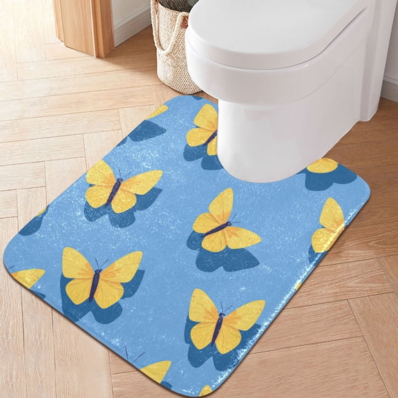RMDQTR 20" × 24" U Shape Bathroom Rugs Plush Toilet Base Mat Soft Rugs Non Slip Absorbent Yellow Butterflies