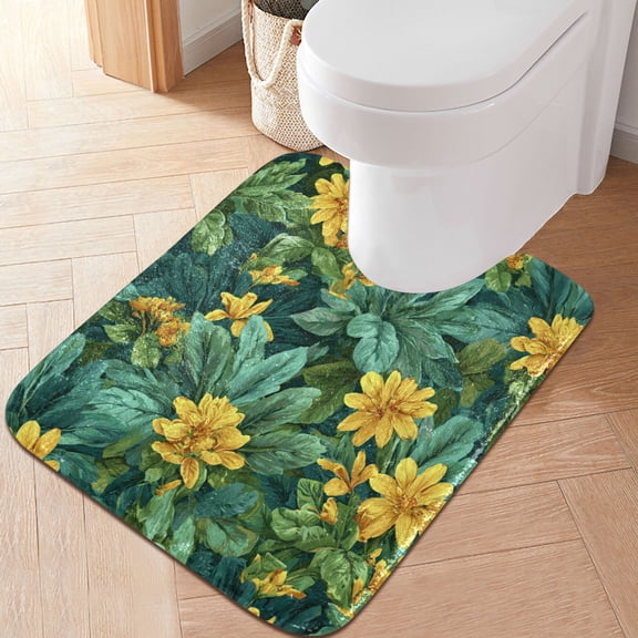 RMDQTR 20" × 24" U Shape Bathroom Rugs Plush Toilet Base Mat Soft Rugs Non Slip Absorbent Yellow Chrysanthemum