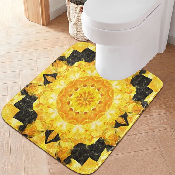 RMDQTR 20" × 24" U Shape Bathroom Rugs Plush Toilet Base Mat Soft Rugs Non Slip Absorbent Yellow Kaleidoscope Pattern