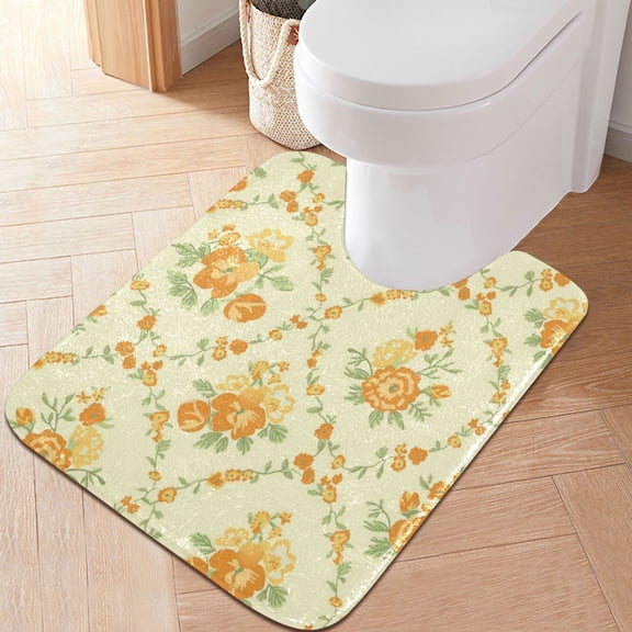 RMDQTR 20" × 24" U Shape Bathroom Rugs Plush Toilet Base Mat Soft Rugs Non Slip Absorbent Yellow Rose