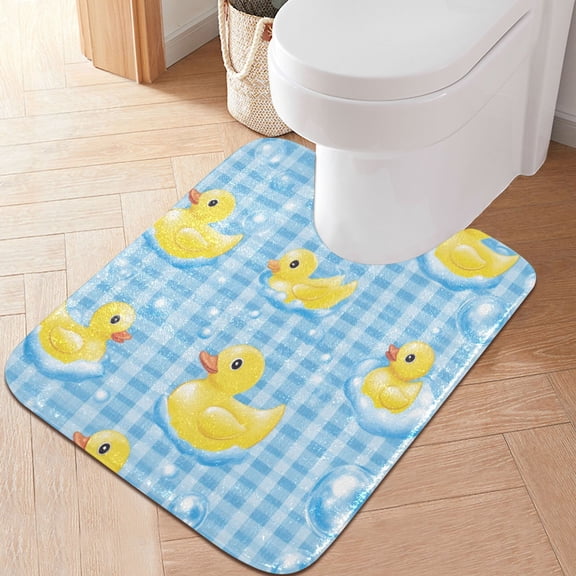 RMDQTR 20" × 24" U Shape Bathroom Rugs Plush Toilet Base Mat Soft Rugs Non Slip Absorbent Yellow Rubber Ducks
