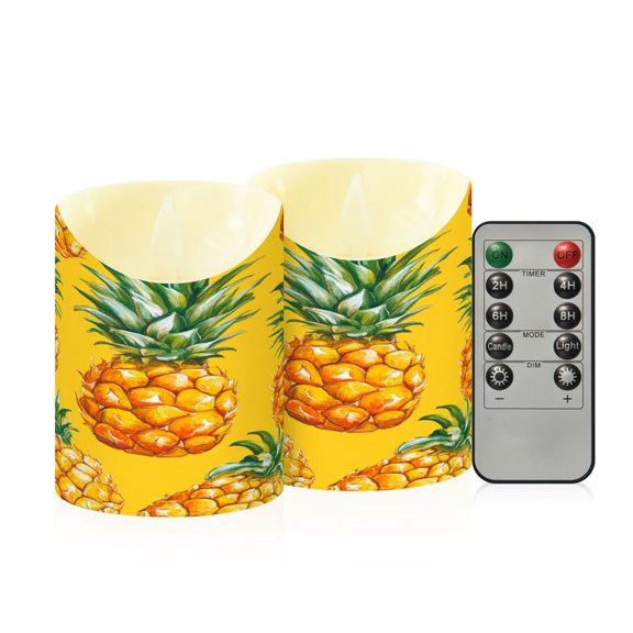 RMDQTR 2PCS Tapered Flickering Flame Candle Lamp LED Simulated Candle Christmas Holiday Decorations Flame-Free Safety Ambient Lighting Abstract Painting Of Pineapple