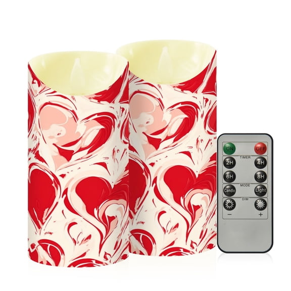 RMDQTR 2PCS Tapered Flickering Flame Candle Lamp LED Simulated Candle Christmas Holiday Decorations Flame-Free Safety Ambient Lighting Abstract Red Hearts