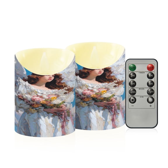 RMDQTR 2PCS Tapered Flickering Flame Candle Lamp LED Simulated Candle Christmas Holiday Decorations Flame-Free Safety Ambient Lighting Angels with Flowers