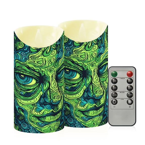 RMDQTR 2PCS Tapered Flickering Flame Candle Lamp LED Simulated Candle Christmas Holiday Decorations Flame-Free Safety Ambient Lighting Art Design Green