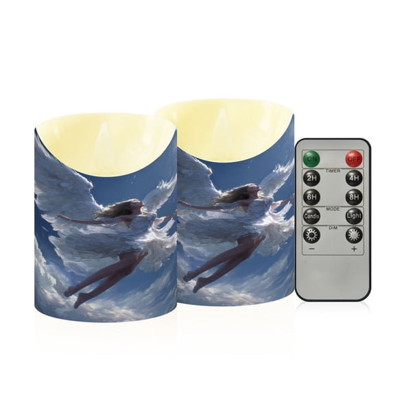 RMDQTR 2PCS Tapered Flickering Flame Candle Lamp LED Simulated Candle Christmas Holiday Decorations Flame-Free Safety Ambient Lighting Beautiful Angel