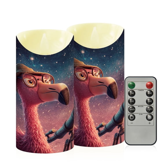 RMDQTR 2PCS Tapered Flickering Flame Candle Lamp LED Simulated Candle Christmas Holiday Decorations Flame-Free Safety Ambient Lighting Big Eyes Flamingo
