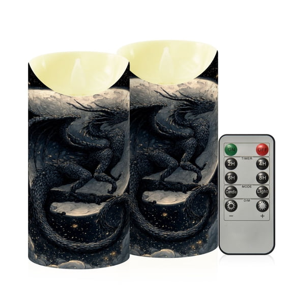 RMDQTR 2PCS Tapered Flickering Flame Candle Lamp LED Simulated Candle Christmas Holiday Decorations Flame-Free Safety Ambient Lighting Black Devil Dragon