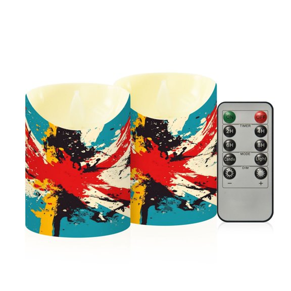 RMDQTR 2PCS Tapered Flickering Flame Candle Lamp LED Simulated Candle Christmas Holiday Decorations Flame-Free Safety Ambient Lighting Blue Graffiti Flag
