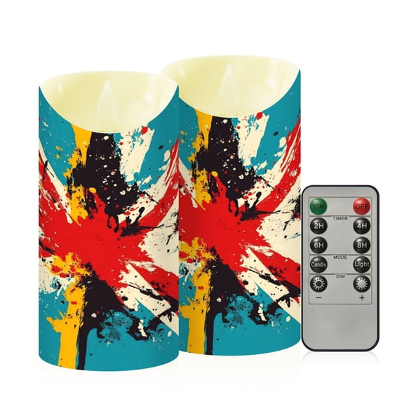 RMDQTR 2PCS Tapered Flickering Flame Candle Lamp LED Simulated Candle Christmas Holiday Decorations Flame-Free Safety Ambient Lighting Blue Graffiti Flag