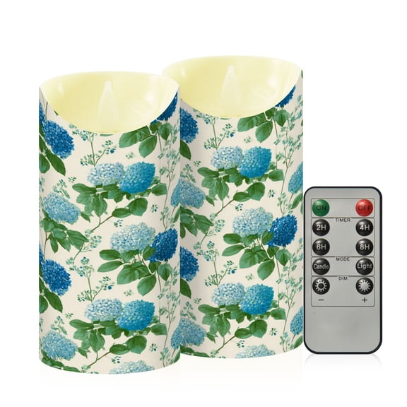 RMDQTR 2PCS Tapered Flickering Flame Candle Lamp LED Simulated Candle Christmas Holiday Decorations Flame-Free Safety Ambient Lighting Blue Hydrangea Pattern